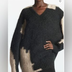 COS Women's Green Mohair Oversized V-neck Sweater Size Small